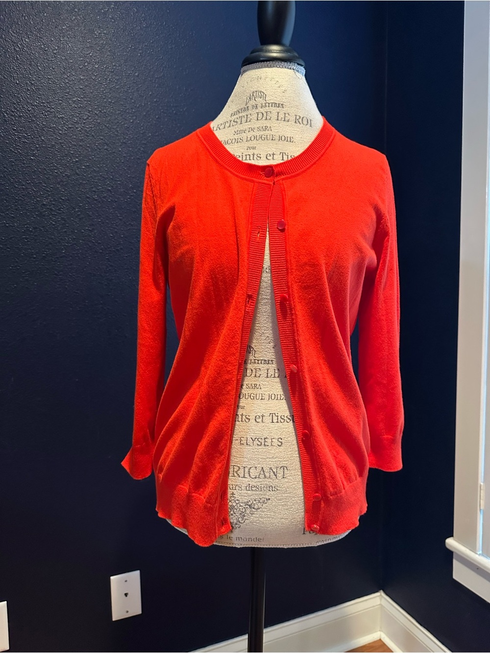 Talbots Bright 100% Pima Cotton Red Button-Front Crewneck Cardigan